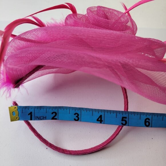 Pink Headband Fascinator with Pink Feathers and Pink Rosettes - Picture 12 of 14